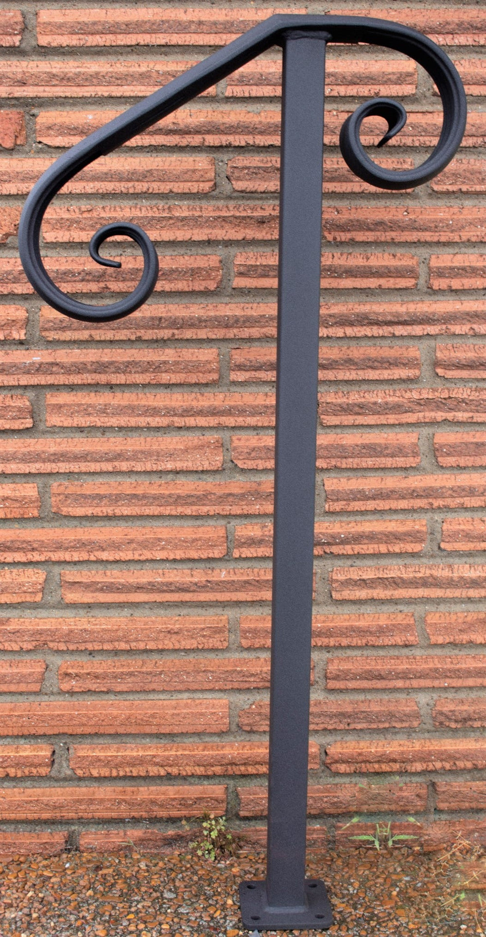 one step handrail
decorative stair railing
metal handrail for steps
black scroll handrail
powder coated outdoor railing
DIY porch rail
single step handrail
wrought iron look handrail
garage stair grab rail
metal railing kit