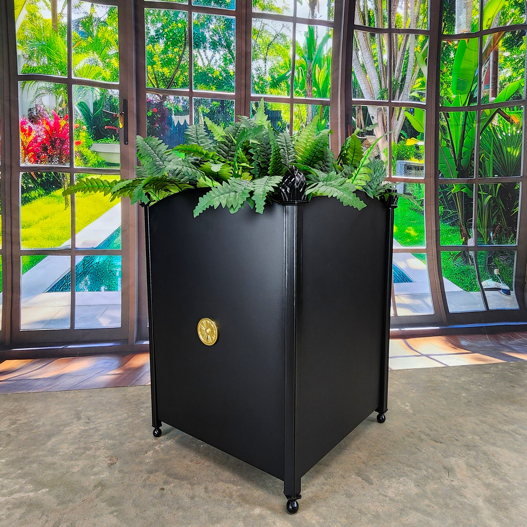 Ornate Steel Planter Box – Large Indoor/Outdoor Metal Planter with Decorative Pineapple Accent