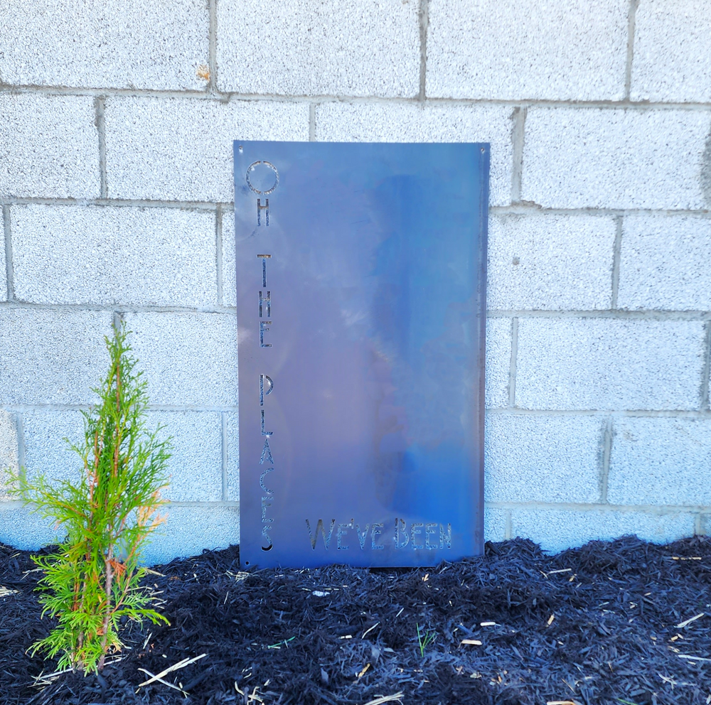 Oh the Places We’ve Been” magnet board leaning against wall – handcrafted in USA