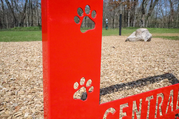 Custom steel sign for dog-friendly events and city parks