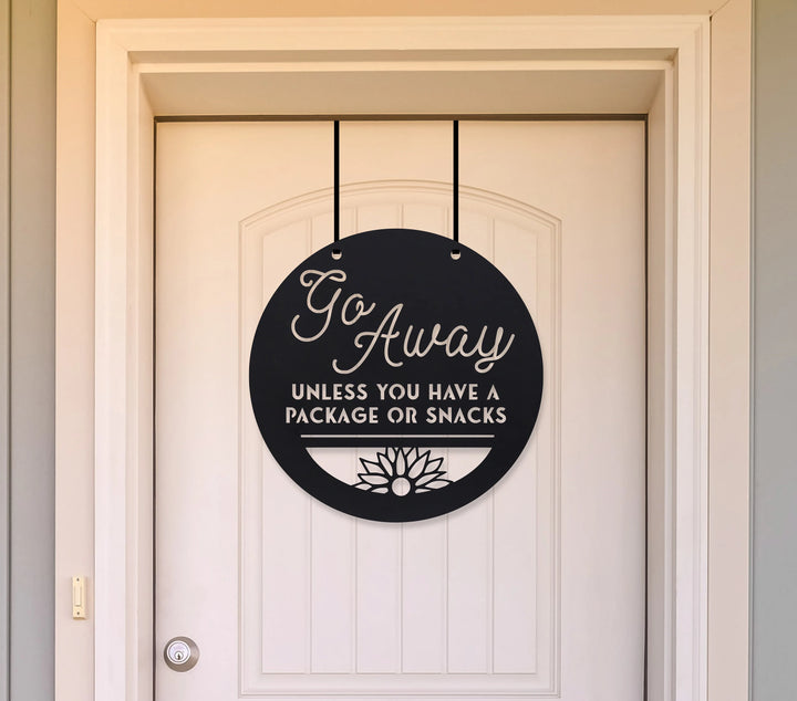 Go Away Porch Sign - Front Door Hanger - Metal Door Sign