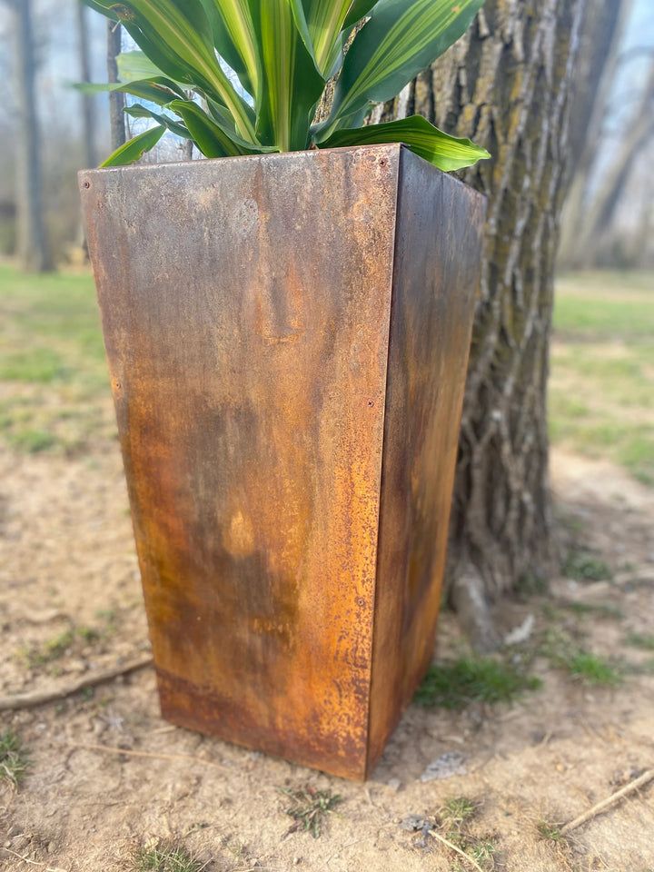 DIY Pedestal Metal Planter – 26" Tall Outdoor Steel Planter Box – Custom Finishes Available