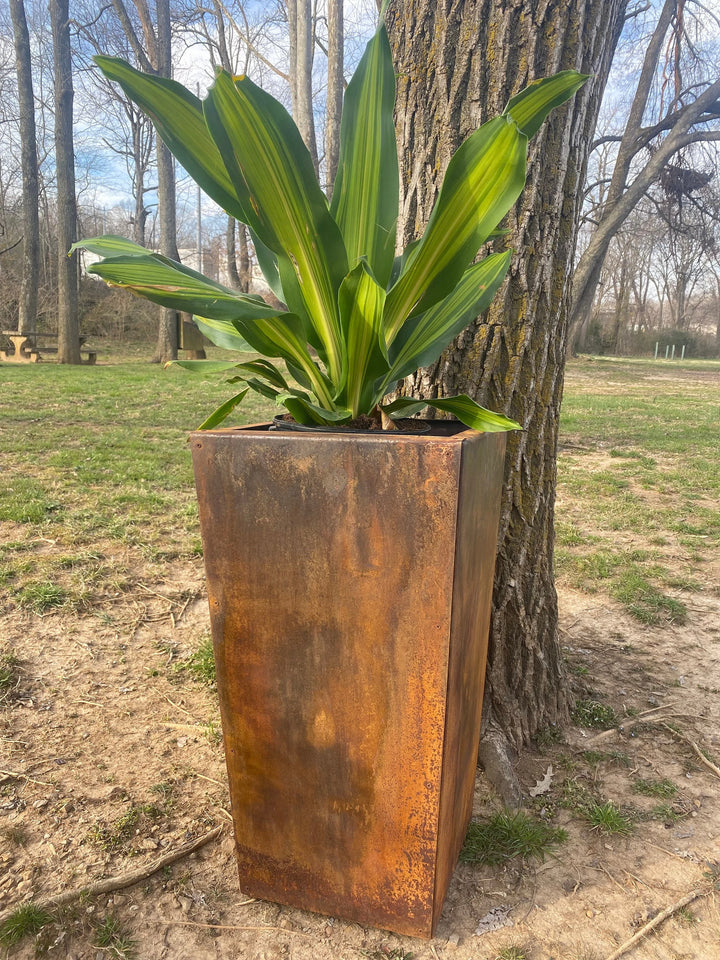 DIY Pedestal Metal Planter – 26" Tall Outdoor Steel Planter Box – Custom Finishes Available