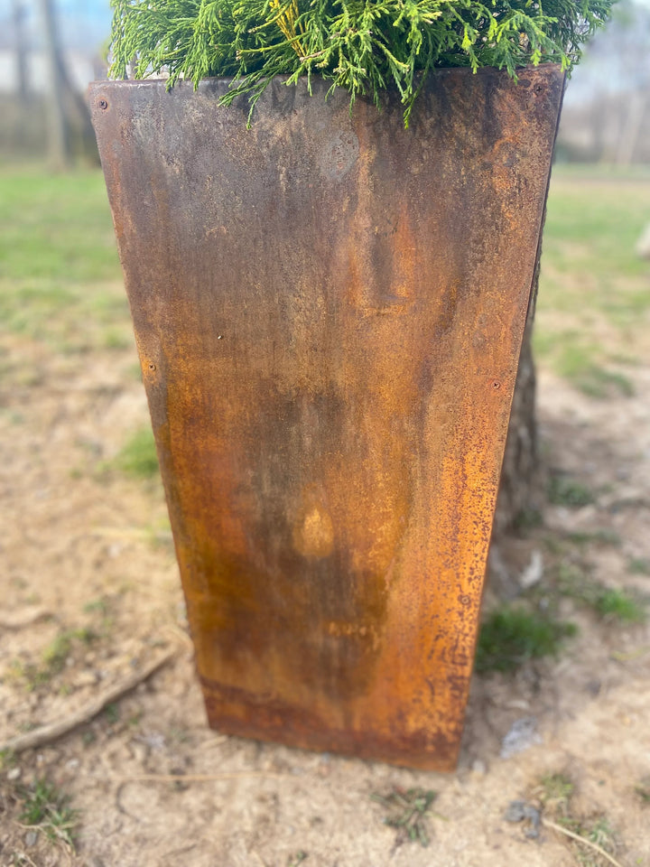 DIY Pedestal Metal Planter – 26" Tall Outdoor Steel Planter Box – Custom Finishes Available