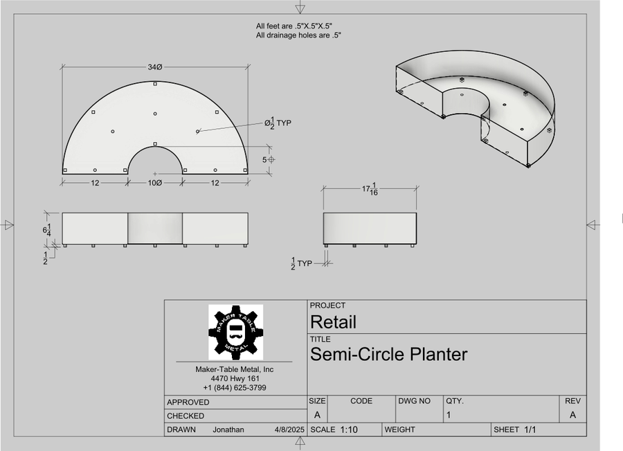 Custom Listing for Edward (Custom Semi-Circle Planter)