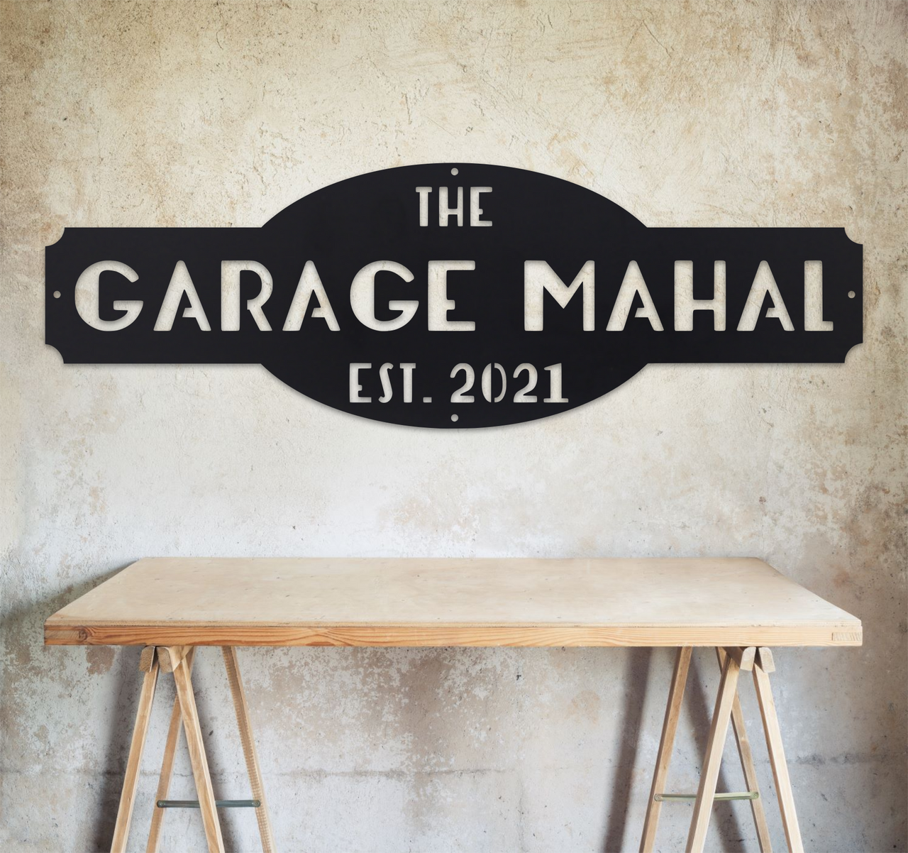 Garage Mahal - Custom Metal Sign - Personalized Last Name Wall Art - Garage, Workshop, Man Cave Decor