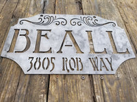 Thumbnail for This custom metal address sign is raw steel and reads, 
