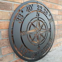 Thumbnail for Outdoor black powder coated metal Compass Rose with coordinates