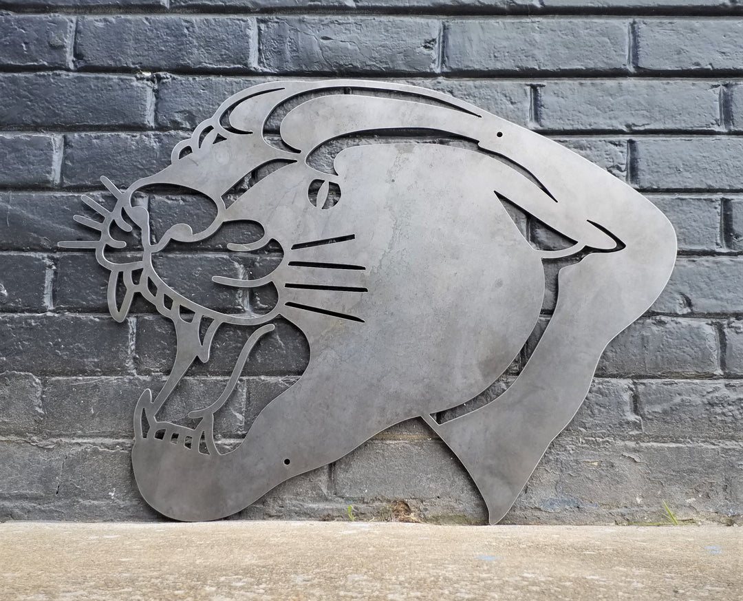 Sailor Jerry inspired panther metal wall art in raw steel finish