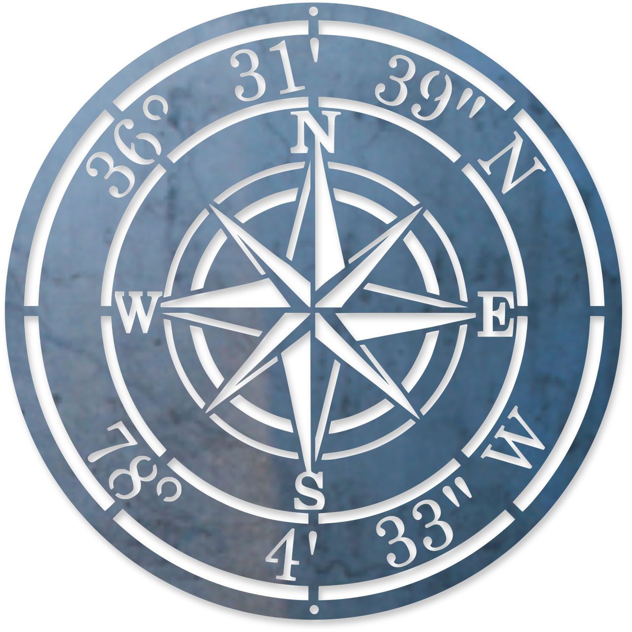 Personalized Compass Rose Metal Sign - Custom Coordinates - Nautical Address Wall Art