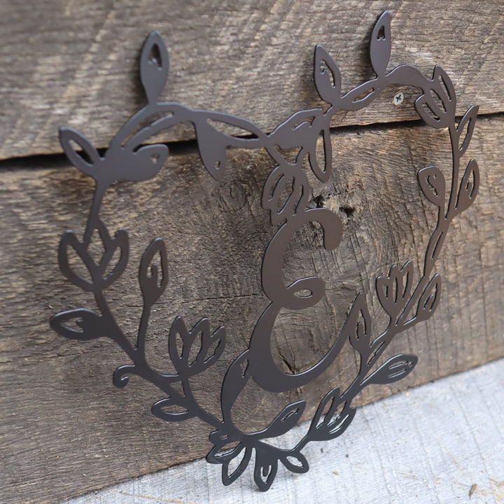 Cursive Monogram Heart Wreath Porch Signs