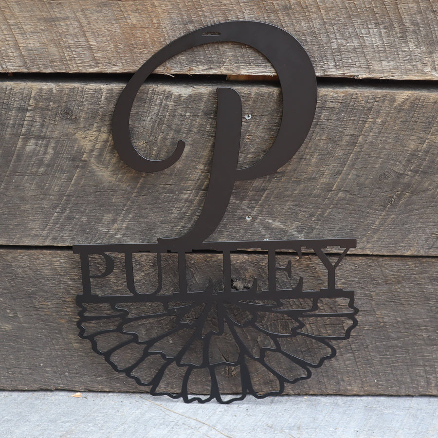 Custom Last Name and Monogram Sign - Personalized Front Door Metal Wreath - Hanging Wreath Sign