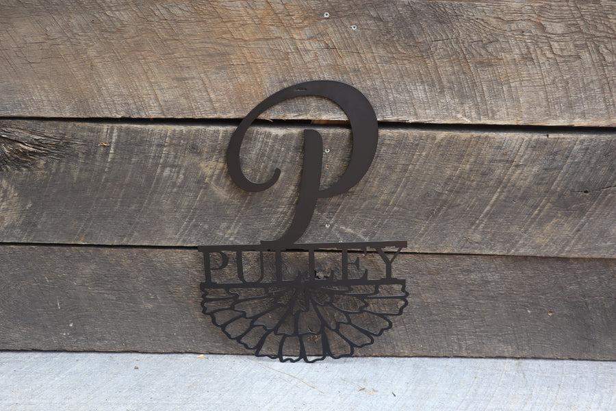 Custom Last Name and Monogram Sign - Personalized Front Door Metal Wreath - Hanging Wreath Sign