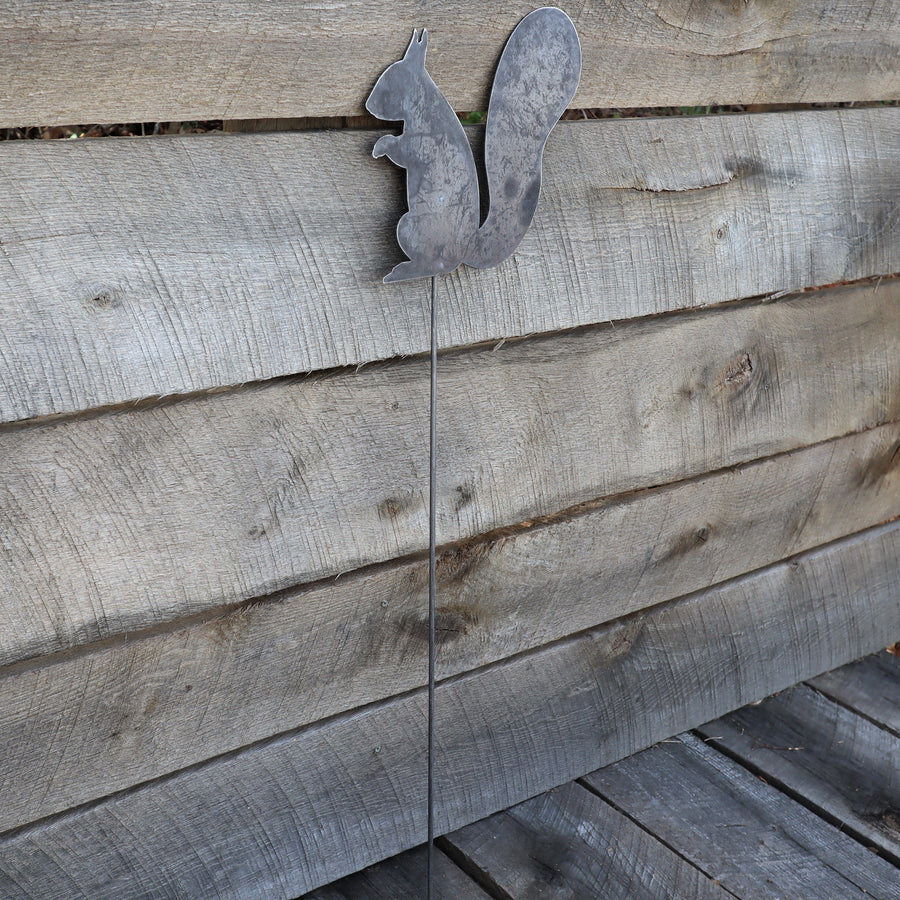 Metal Squirrel Garden Stake - Steel Gardening Decor - Animal Yard Art Marker
