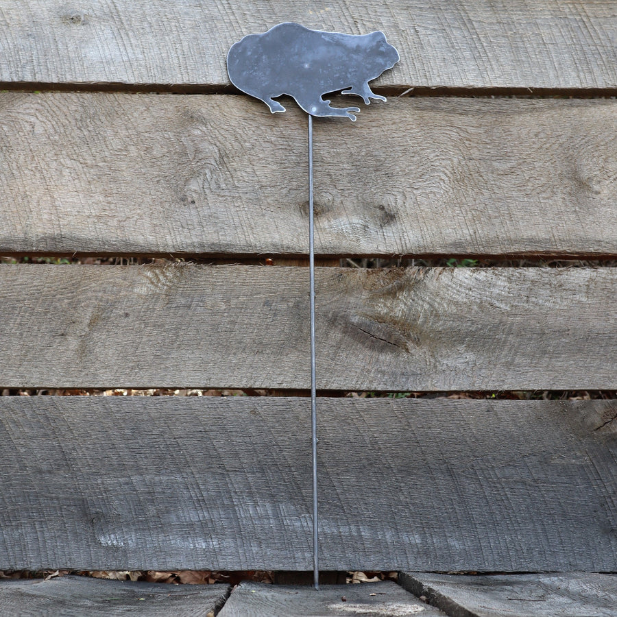 Metal Frog Garden Stake - Steel Gardening Decor - Toad Yard Art Marker