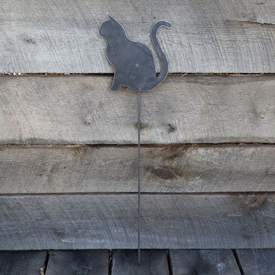 Metal Cat Garden Stake - Steel Gardening Decor - Animal Yard Art Marker