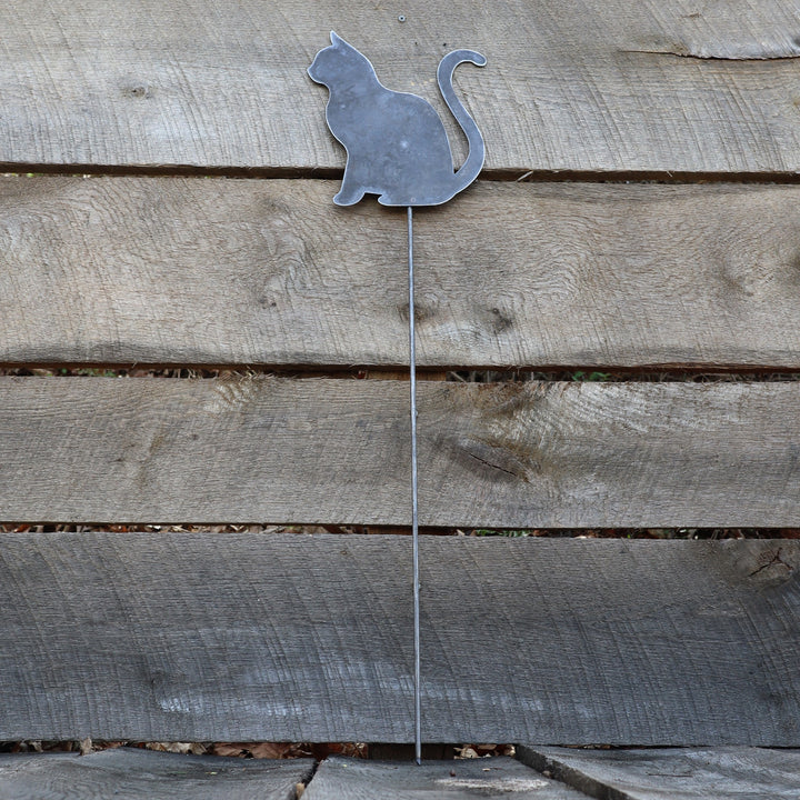 Metal Cat Garden Stake - Steel Gardening Decor - Animal Yard Art Marker