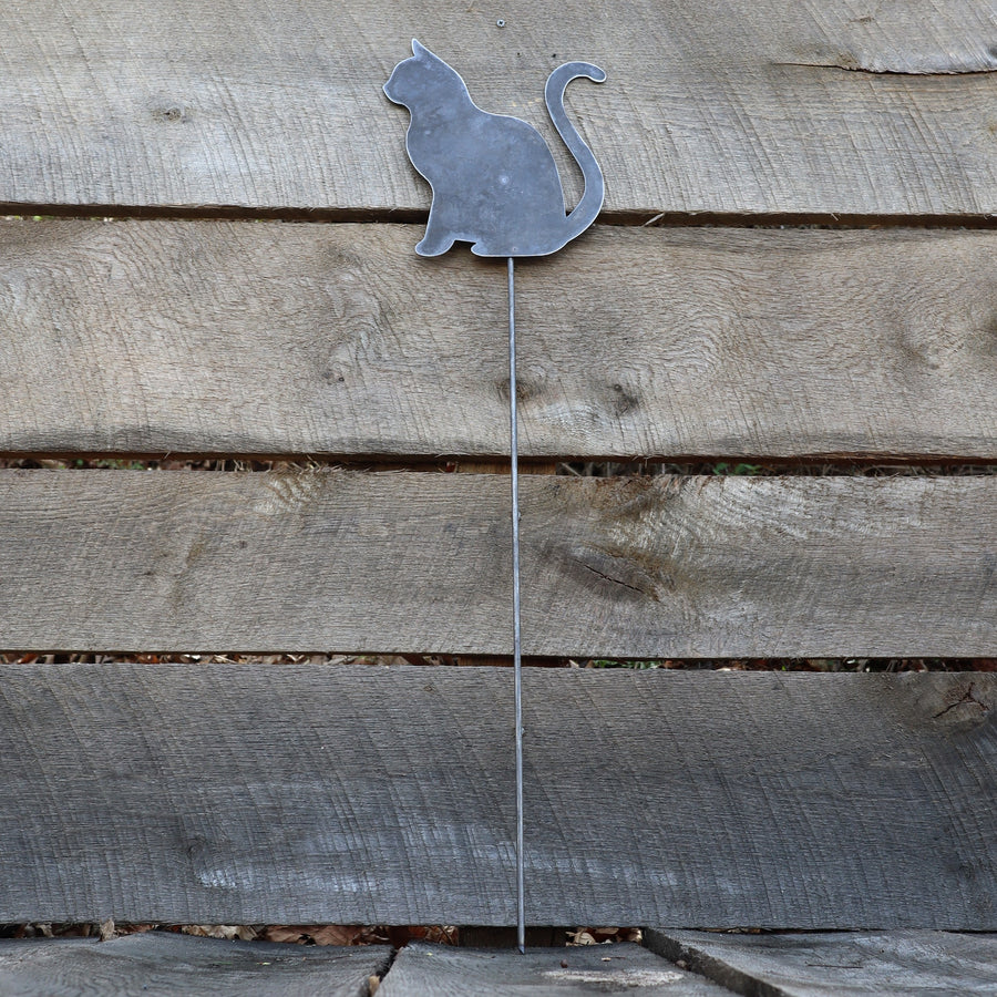Metal Cat Garden Stake - Steel Gardening Decor - Animal Yard Art Marker