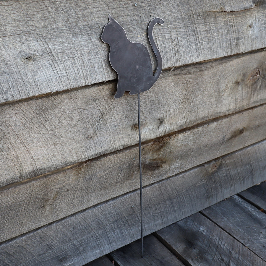 Metal Cat Garden Stake - Steel Gardening Decor - Animal Yard Art Marker
