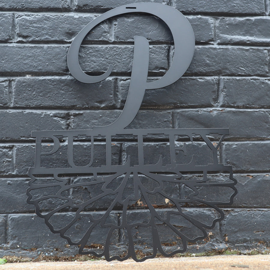 Custom Last Name and Monogram Sign - Personalized Front Door Metal Wreath - Hanging Wreath Sign