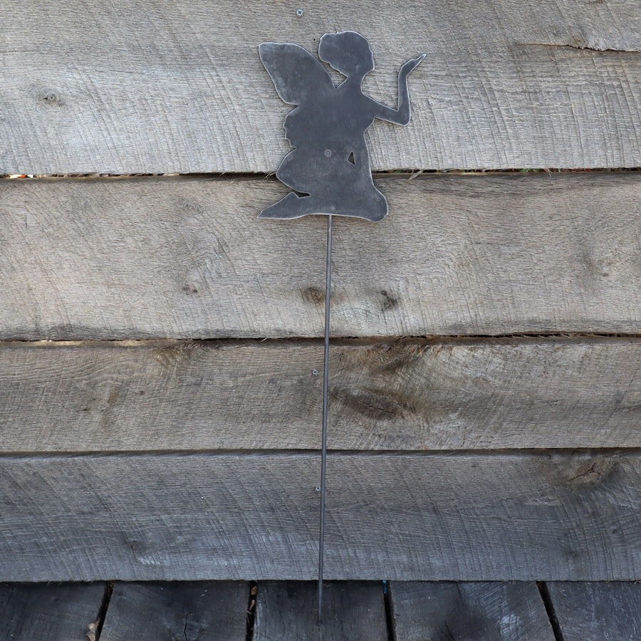 Metal Fairy Garden Stake - Steel Gardening Decor - Fantasy Yard Art Marker