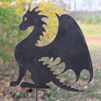 Thumbnail for Metal Dragon Garden Stake - Steel Gardening Decor - Fantasy Yard Art Marker