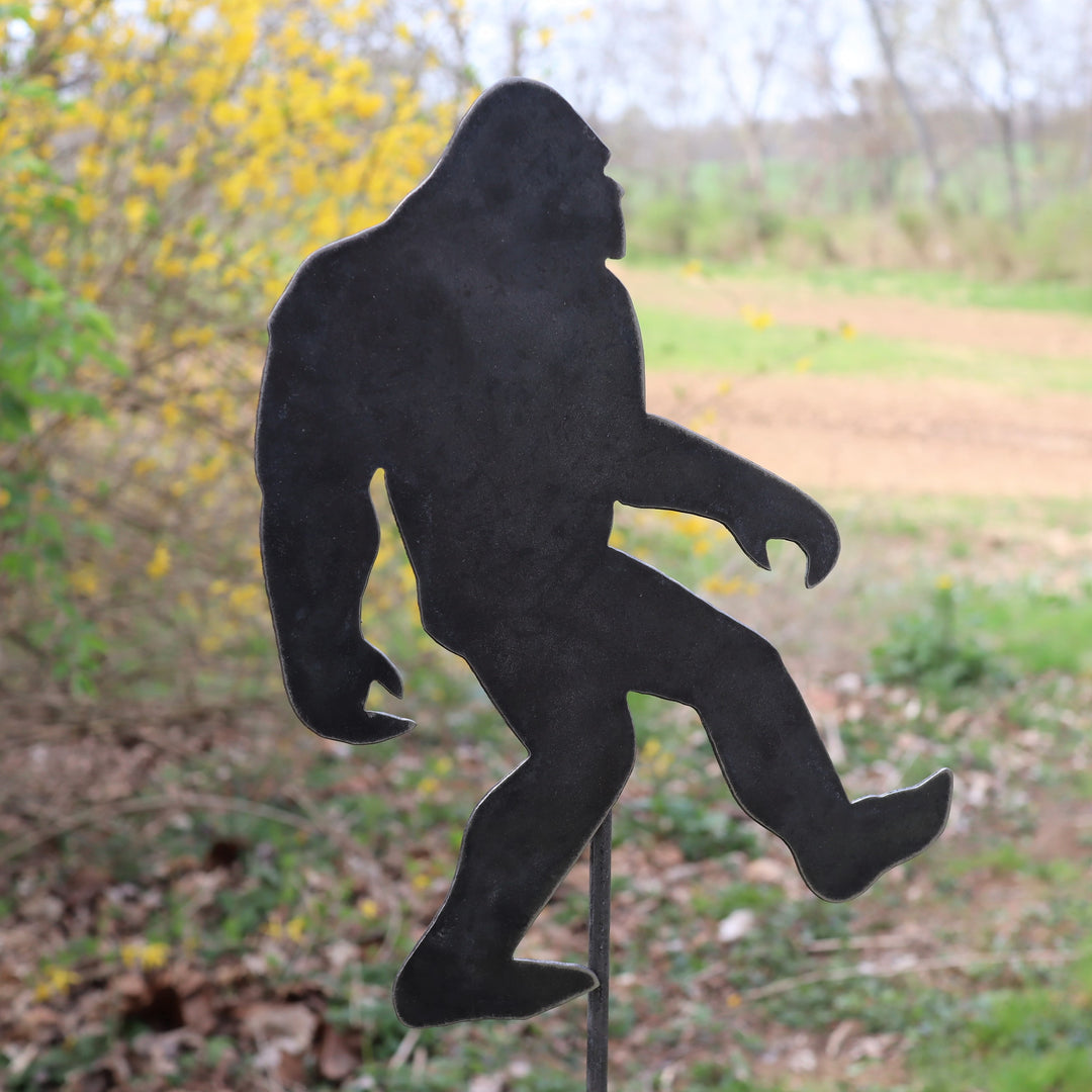 Metal Bigfoot Garden Stake - Steel Gardening Decor - Sasquatch Yard Art Marker