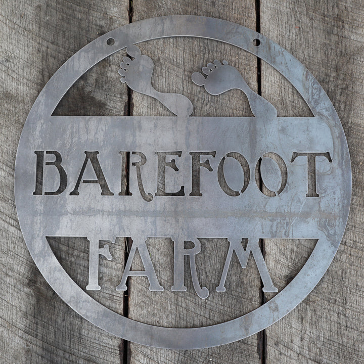 Hanging Metal Barefoot Patio Sign - Outdoor Beach Decor, Personalized Metal Signs, Rustic Interior Decor