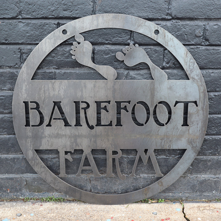 Hanging Metal Barefoot Patio Sign - Outdoor Beach Decor, Personalized Metal Signs, Rustic Interior Decor