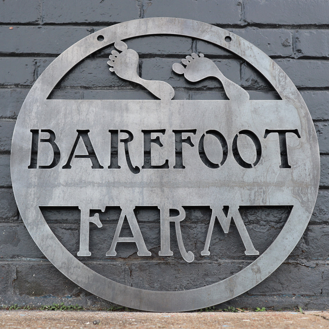 Hanging Metal Barefoot Patio Sign - Outdoor Beach Decor, Personalized Metal Signs, Rustic Interior Decor