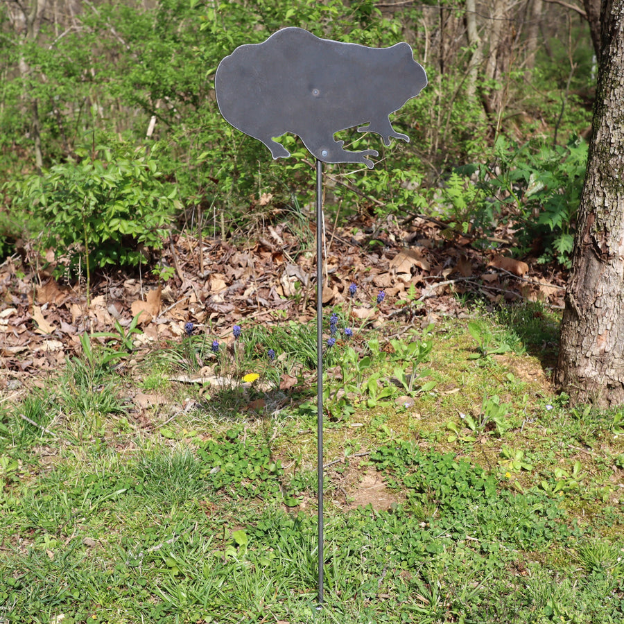 Metal Frog Garden Stake - Steel Gardening Decor - Toad Yard Art Marker