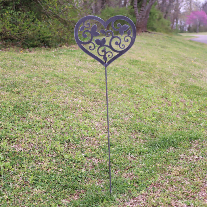 Metal Heart and Swirls Garden Stake