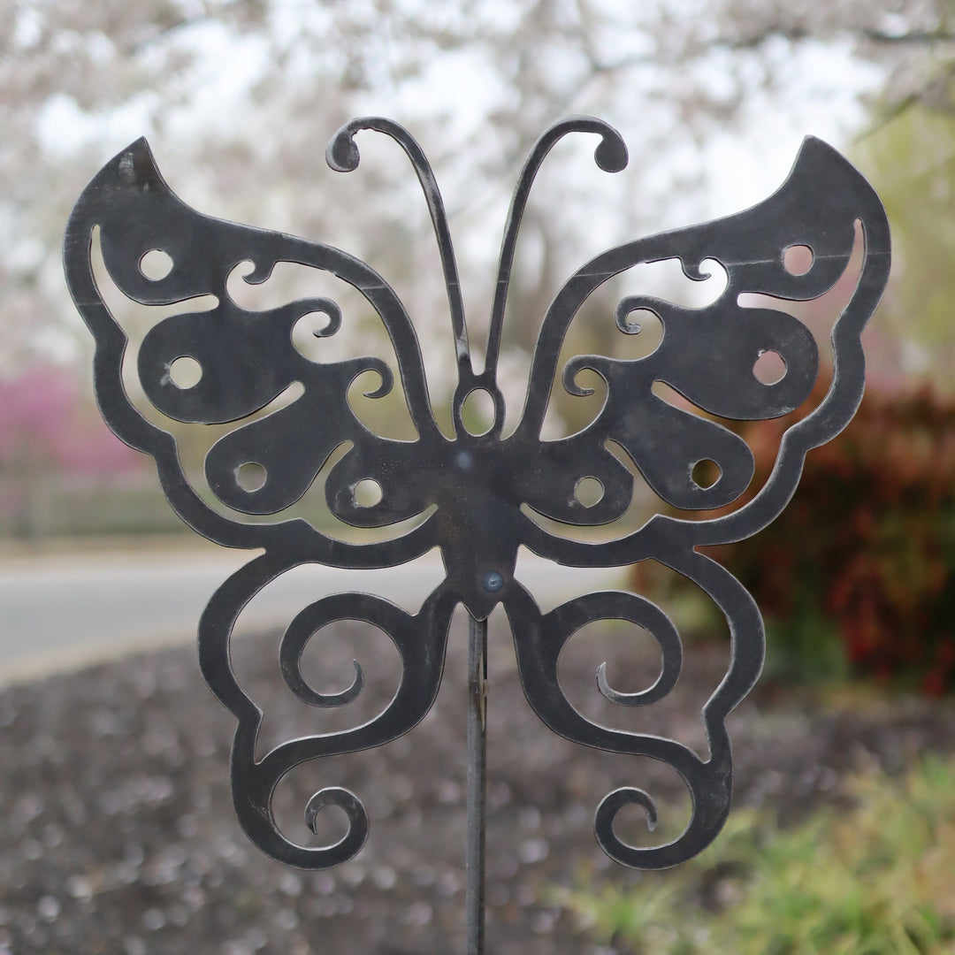 Metal Butterfly Garden Stake - Steel Gardening Decor - Yard Art Marker