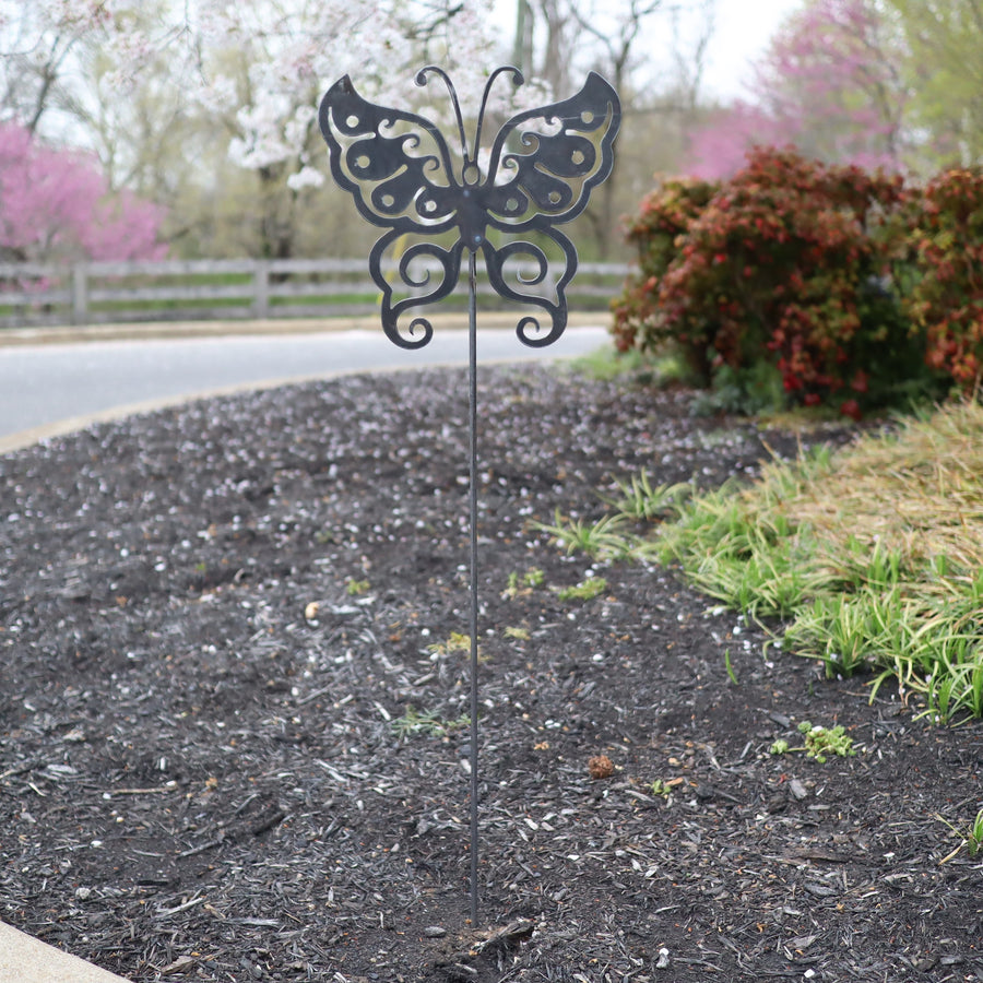 Metal Butterfly Garden Stake - Steel Gardening Decor - Yard Art Marker