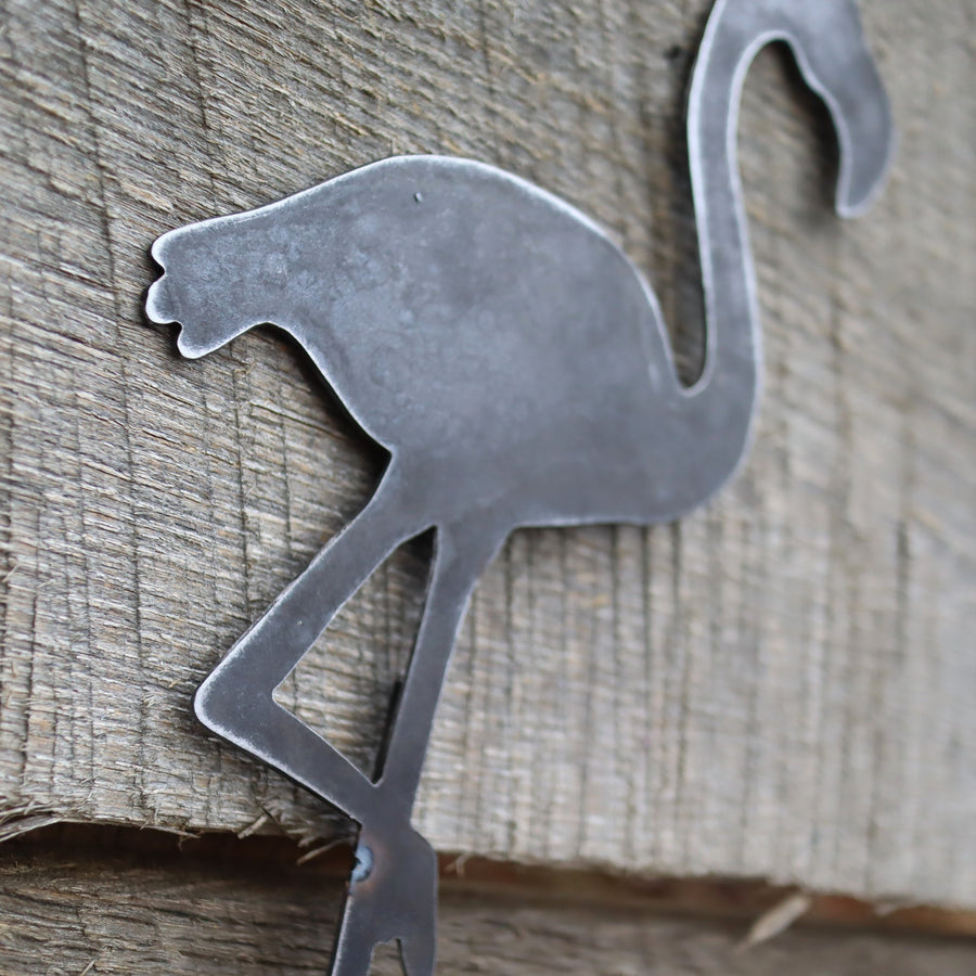 Metal Flamingo Garden Stake - Steel Gardening Decor - Animal Yard Art Marker