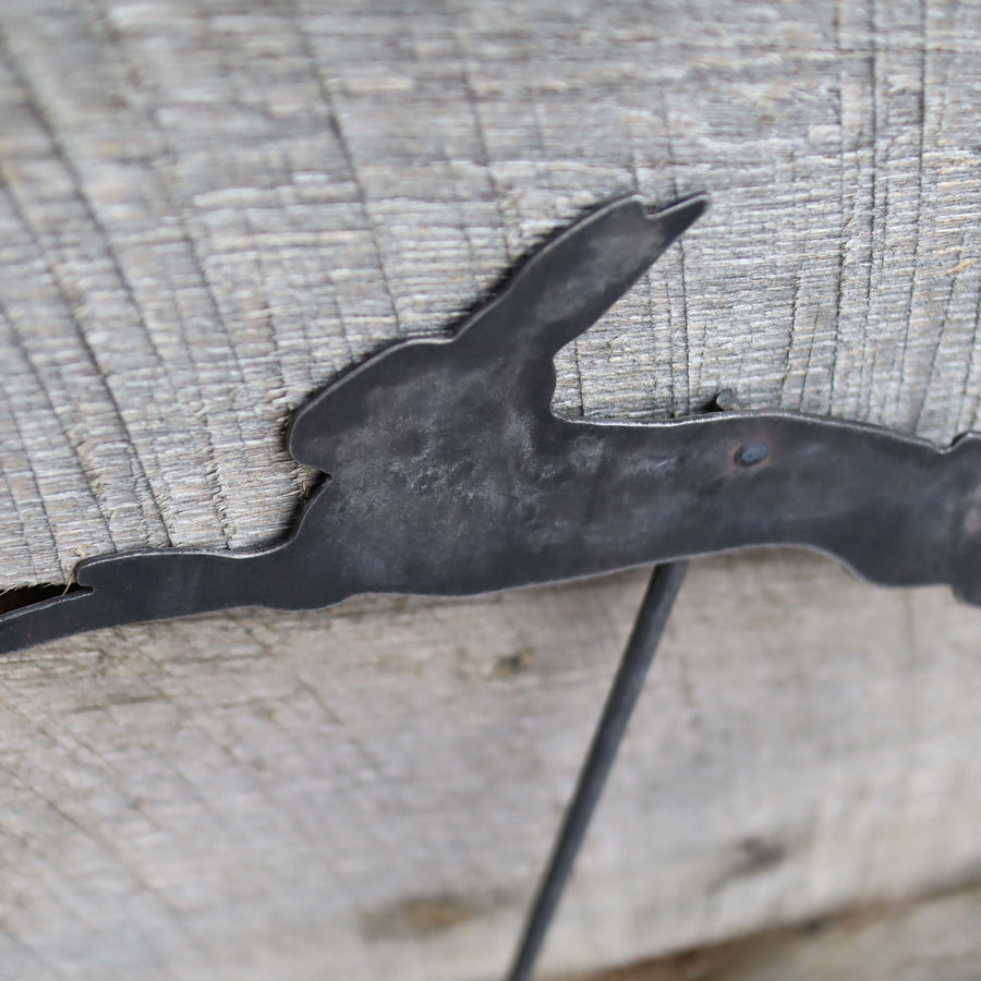 Metal Bunny Garden Stake - Steel Gardening Decor - Rabbit Yard Art Marker