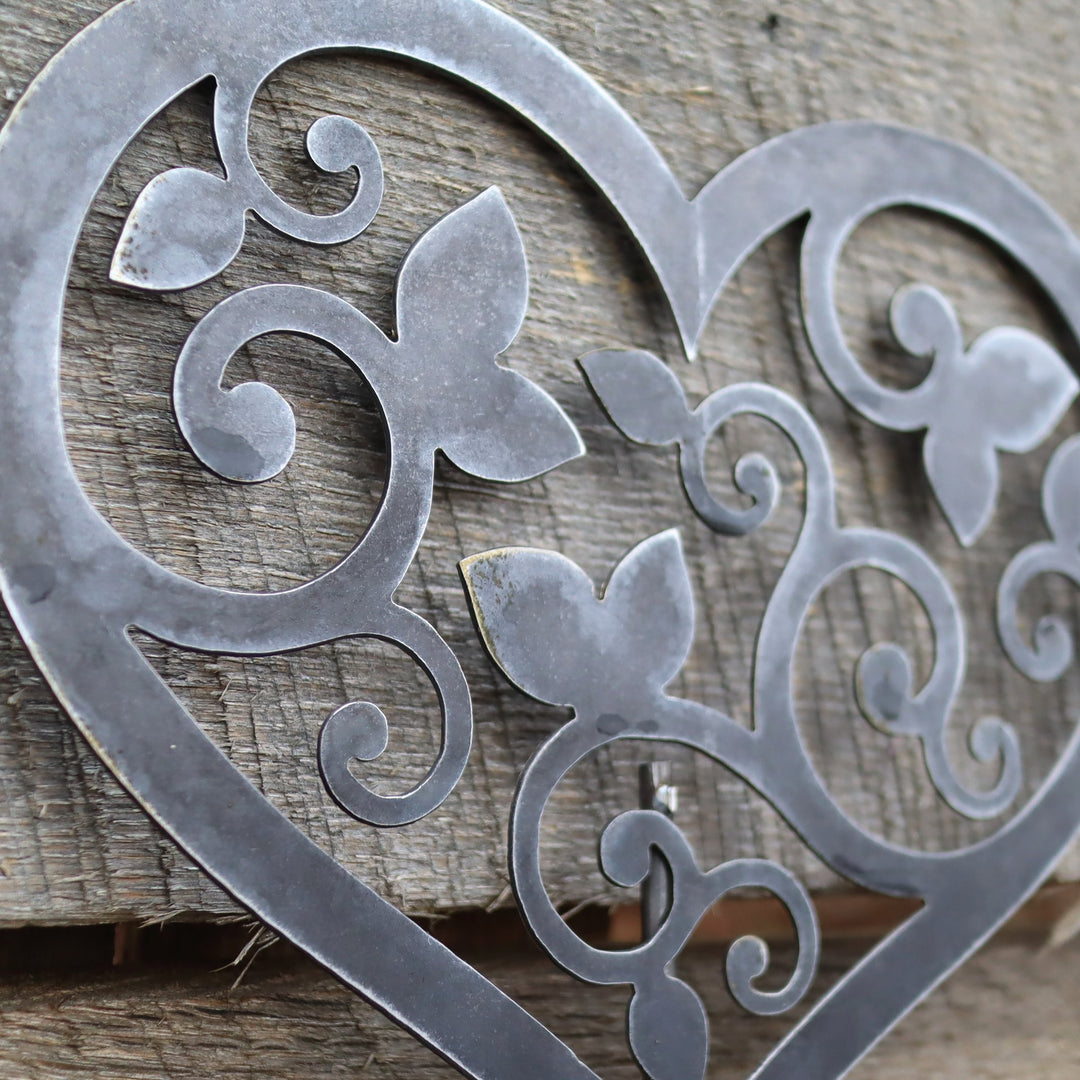Metal Heart and Swirls Garden Stake