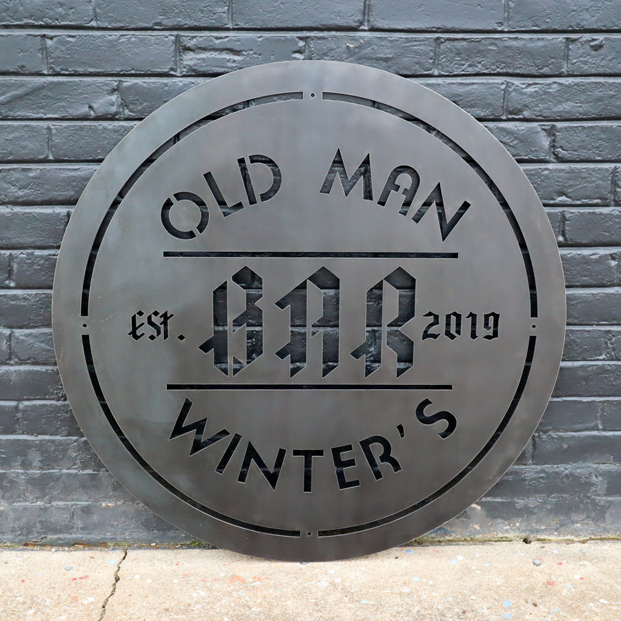 Personalized Metal Bar Sign - Dad Last Name Home Decor - Man Cave Wall Art
