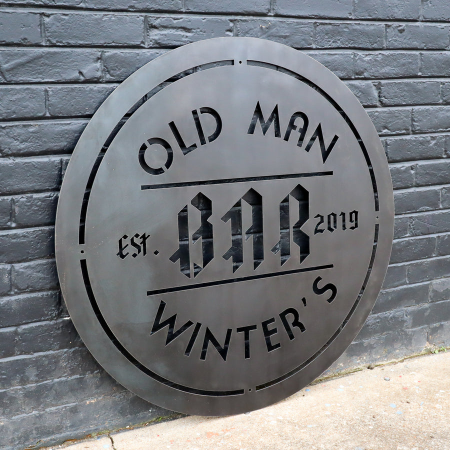 Personalized Metal Bar Sign - Dad Last Name Home Decor - Man Cave Wall Art