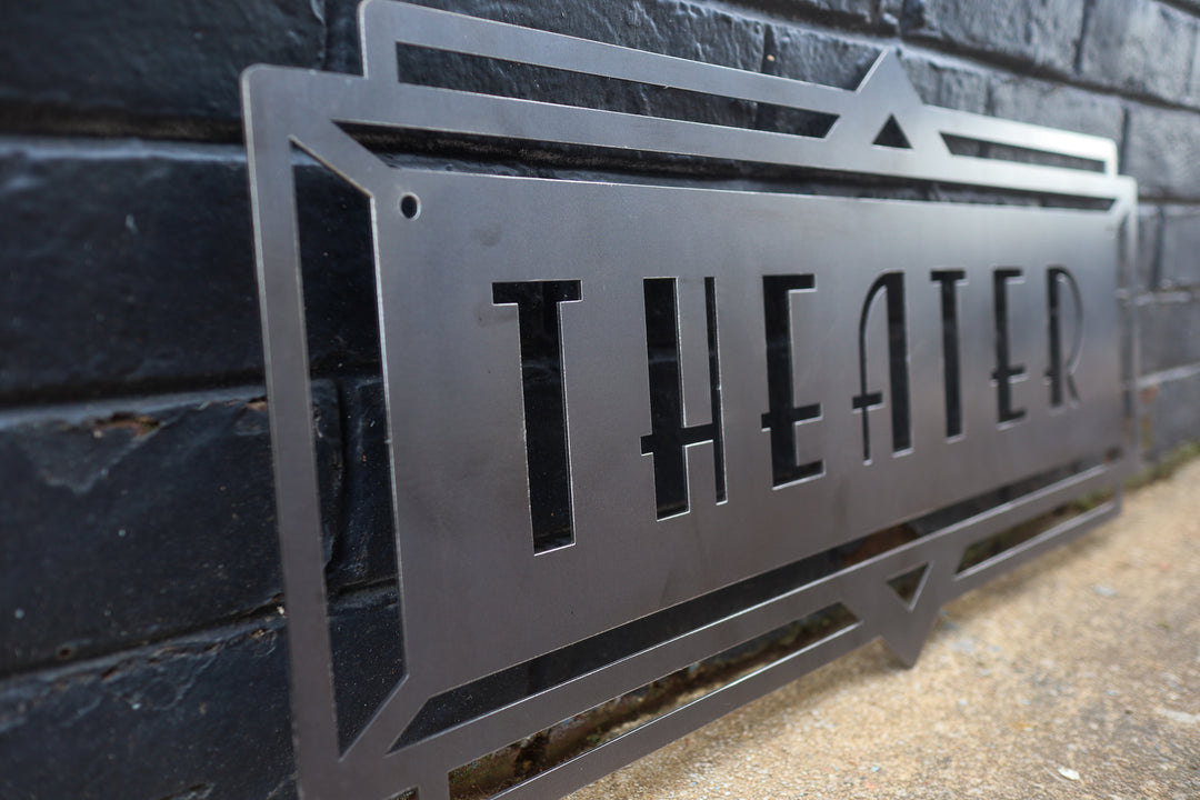 Metal Art Deco Theater Marquee Sign - Vintage Cinema Decor - Retro Home Theater Art - Movie Room Decor - Vintage Film Art - Free Shipping