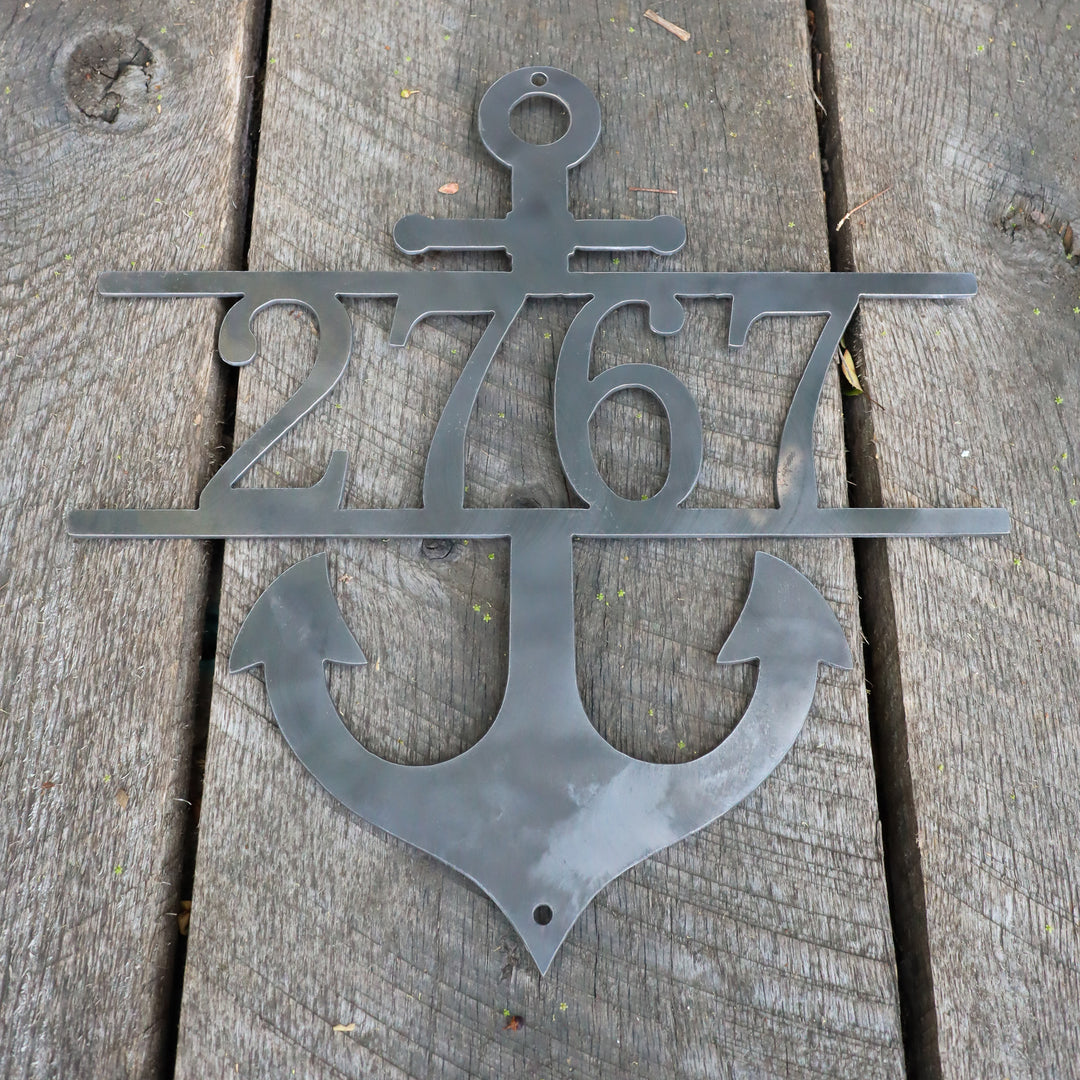 Nautical Address Sign - Metal Anchor - Porch Sign - Home Decor - Beach House Wall Art - House Number Signs