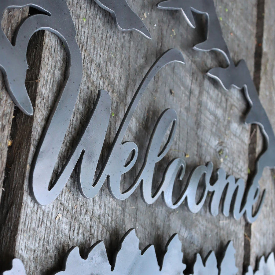Rustic Welcome Sign - Metal Address House Number - Mountain and Forest Decor
