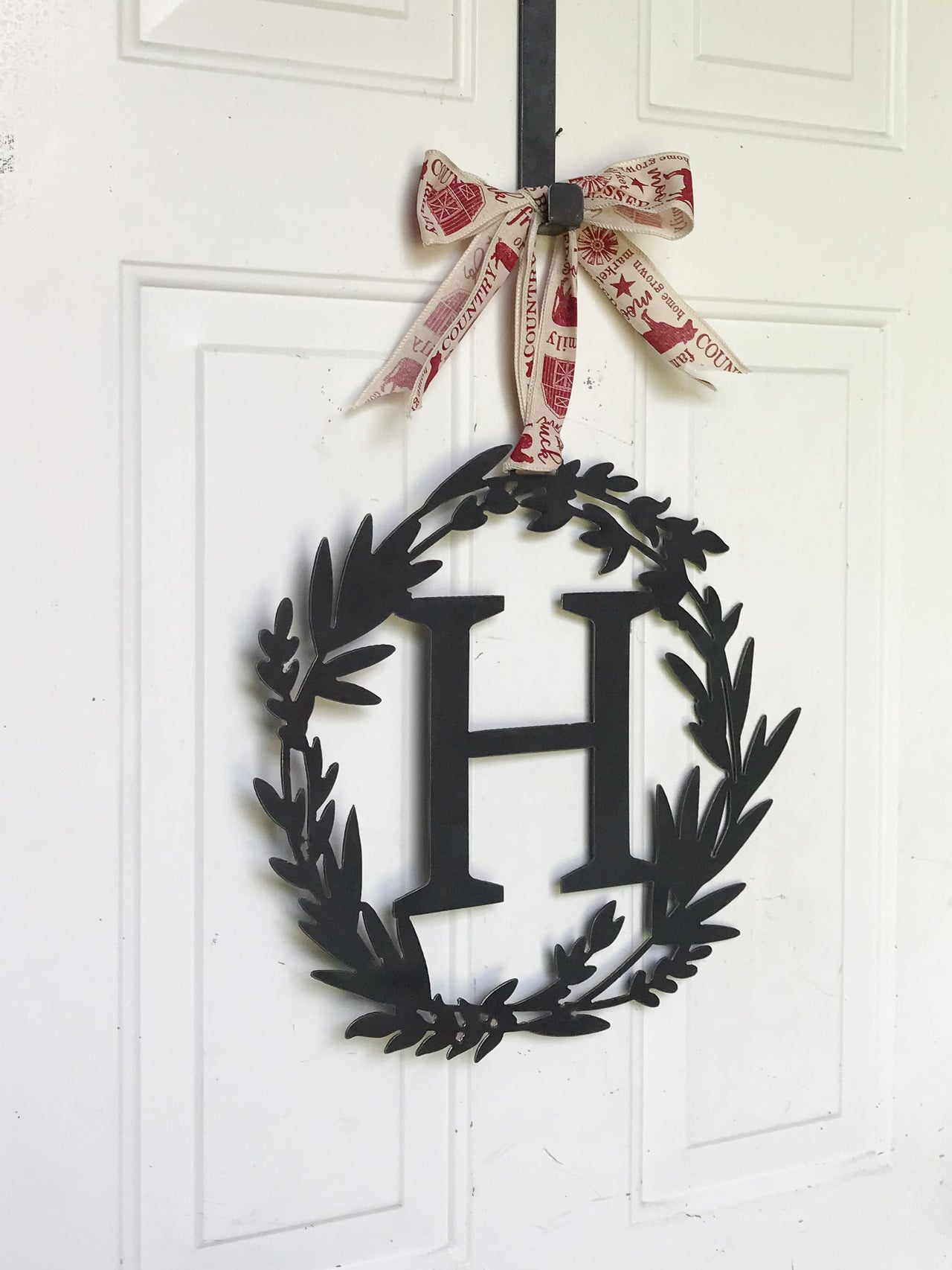 Custom Metal Monogram Elegant Spring Wreath - Initial Letter Front Door Hanger Decor