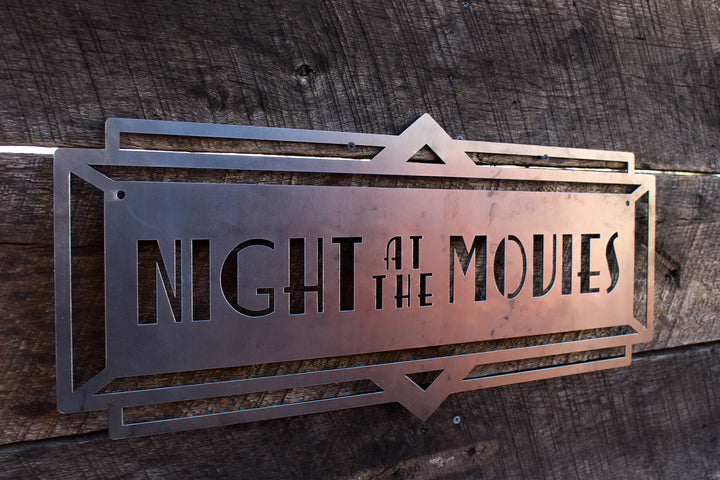 Night at The Movies Art Deco Marquee Sign - Vintage Metal Cinema Decor