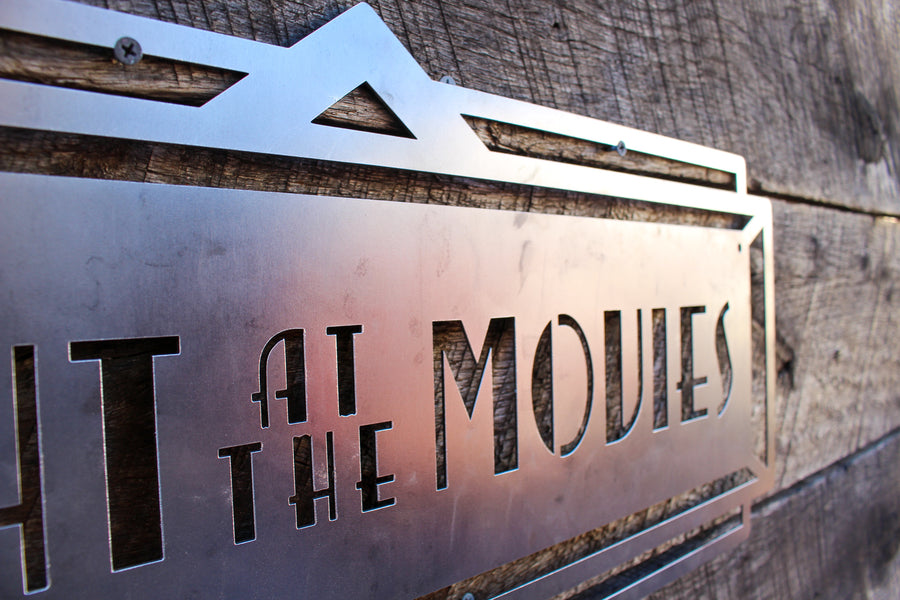 Night at The Movies Art Deco Marquee Sign - Vintage Metal Cinema Decor - Home Theater Wall Art - Movie Room - Retro Film Art - Free Shipping