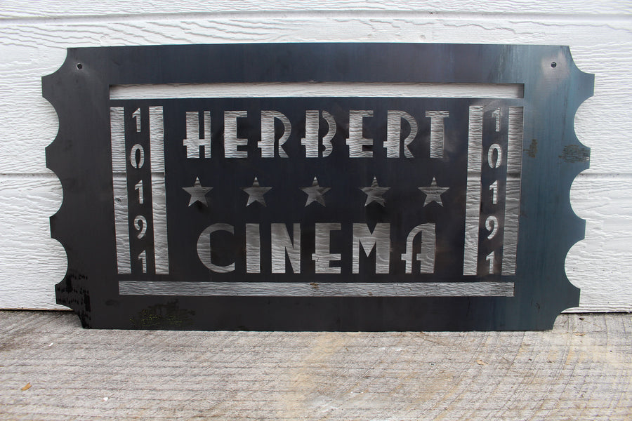 Personalized Movie Ticket Metal Sign - Custom Home Theater Sign - Family Name Movie Ticket Plaque - Movie Room Wall Decor