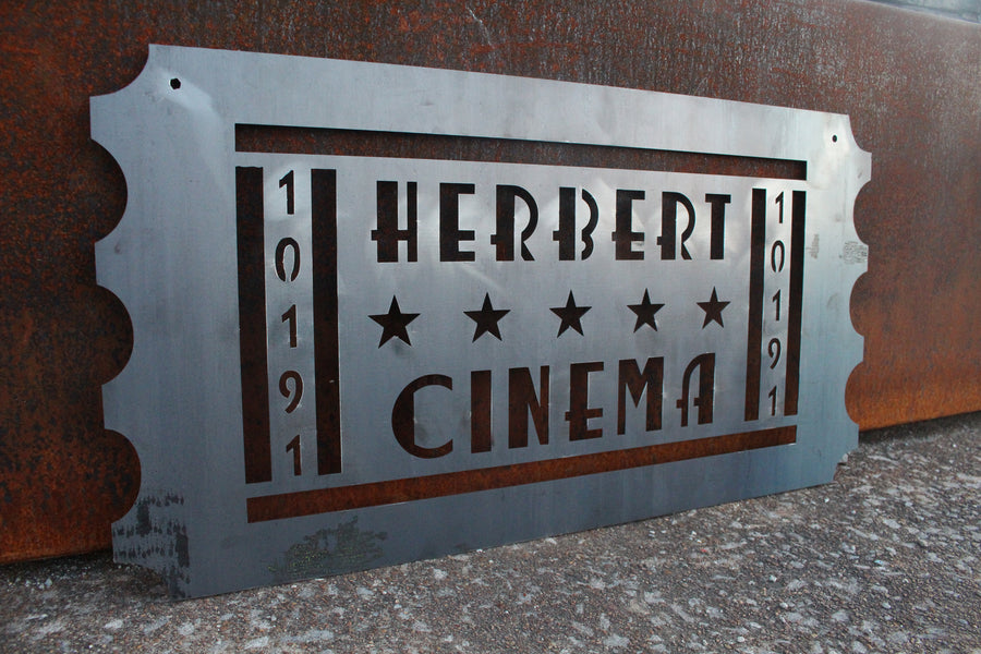 Personalized Movie Ticket Metal Sign - Custom Home Theater Sign - Family Name Movie Ticket Plaque - Movie Room Wall Decor