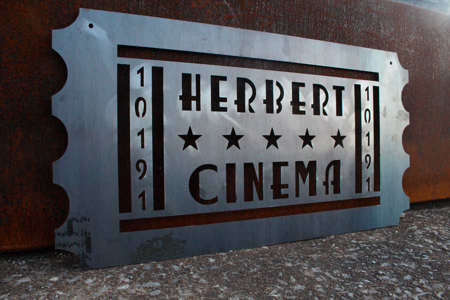 Personalized Movie Ticket Metal Sign - Custom Home Theater Sign - Family Name Movie Ticket Plaque - Movie Room Wall Decor