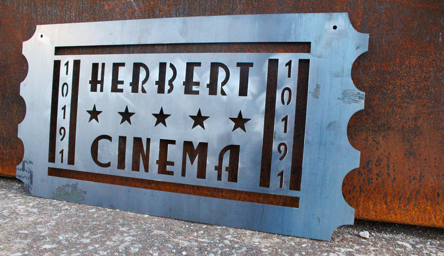 Personalized Movie Ticket Metal Sign - Custom Home Theater Sign - Family Name Movie Ticket Plaque - Movie Room Wall Decor