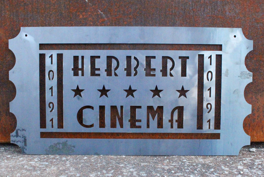 Personalized Movie Ticket Metal Sign - Custom Home Theater Sign - Family Name Movie Ticket Plaque - Movie Room Wall Decor